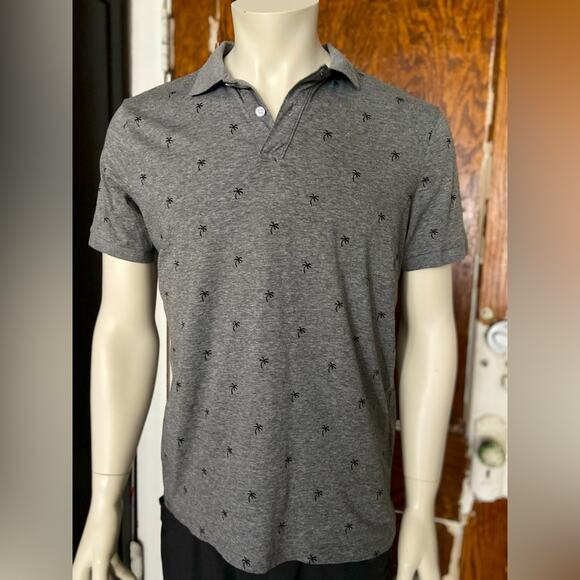 H&M Grey Tropical Palm Tree Cotton Polo Mens sz M - Picture 2 of 5